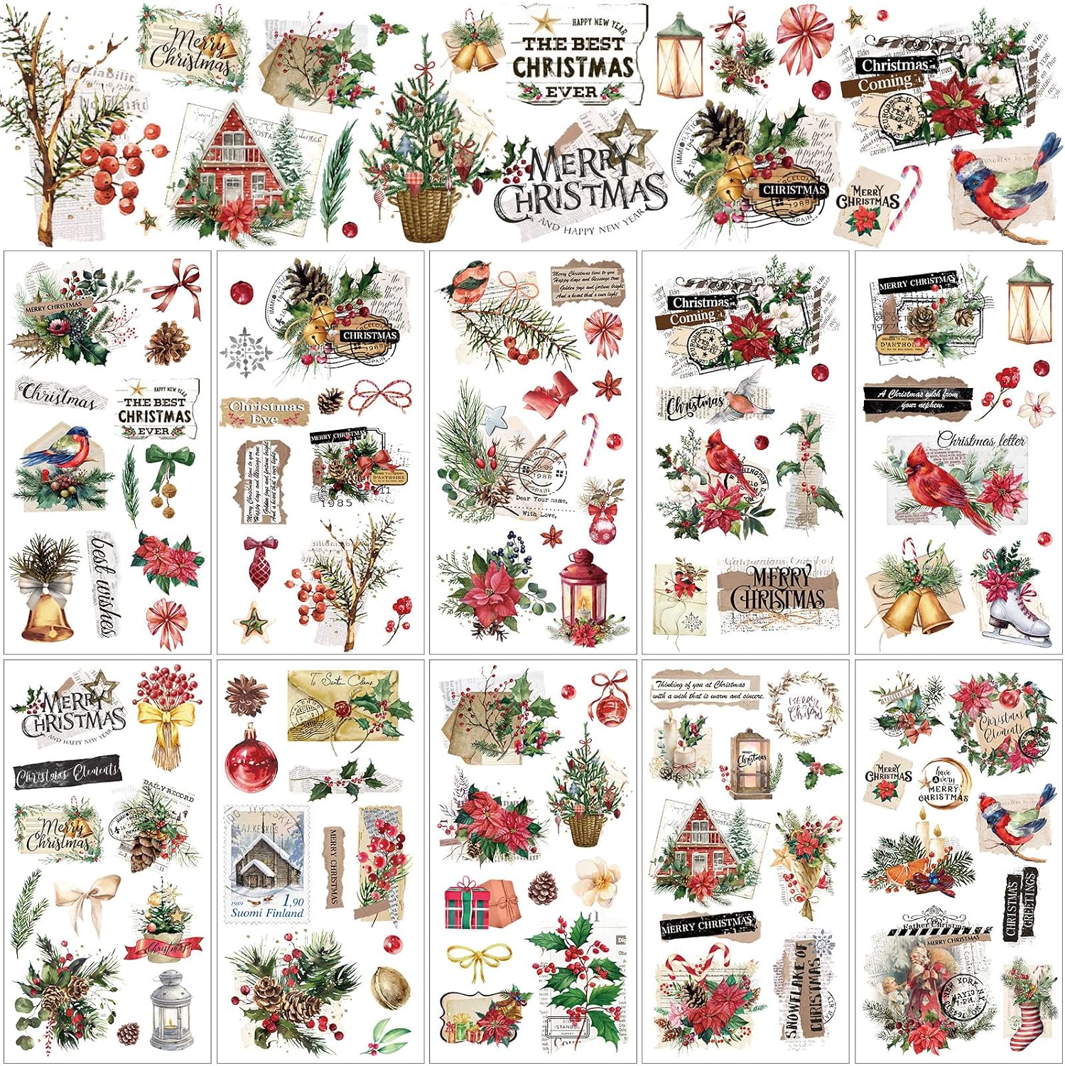 Lincia 10 Sheets Rub on Transfers for Crafts and Furniture Rub on Transfers Stickers Snowman Vintage Reindeer Gnome Decals for DIY Craft Home 5.91 x 11.81 7/26(Nostalgic)