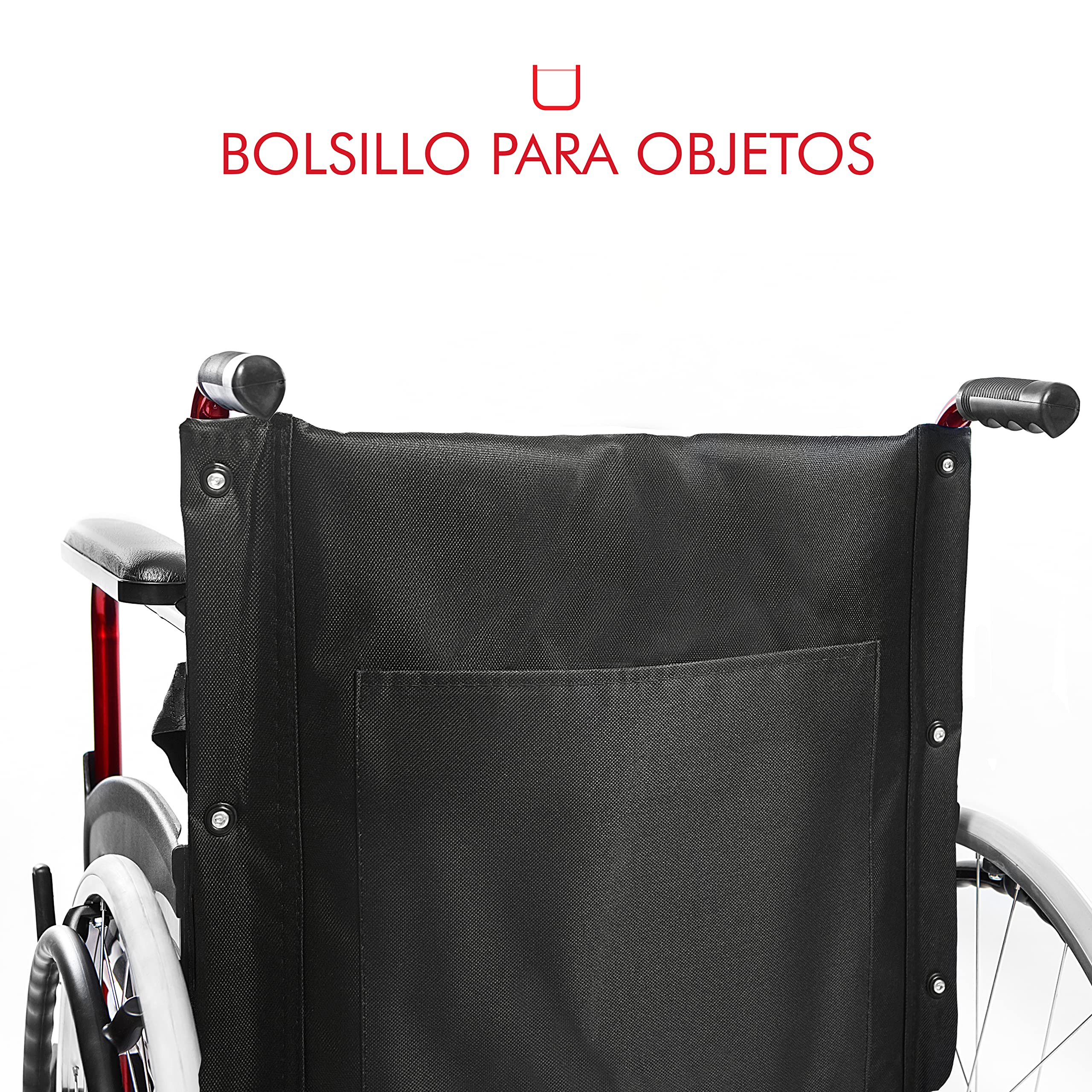AIESI® Silla de Ruedas plegable ligera de autopropulsión para discapacitados y mayores AGILA BASIC, Reposabrazos y Reposapiés fijos, Cinturon de seguridad, Garantía de 24 meses
