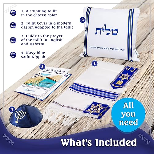 Miniatura 6 de Tallit Chal de oración con bolsa a juego, certificado Kosher, con bendición en la banda para el cuello y en las esquinas, fabricado en Israel