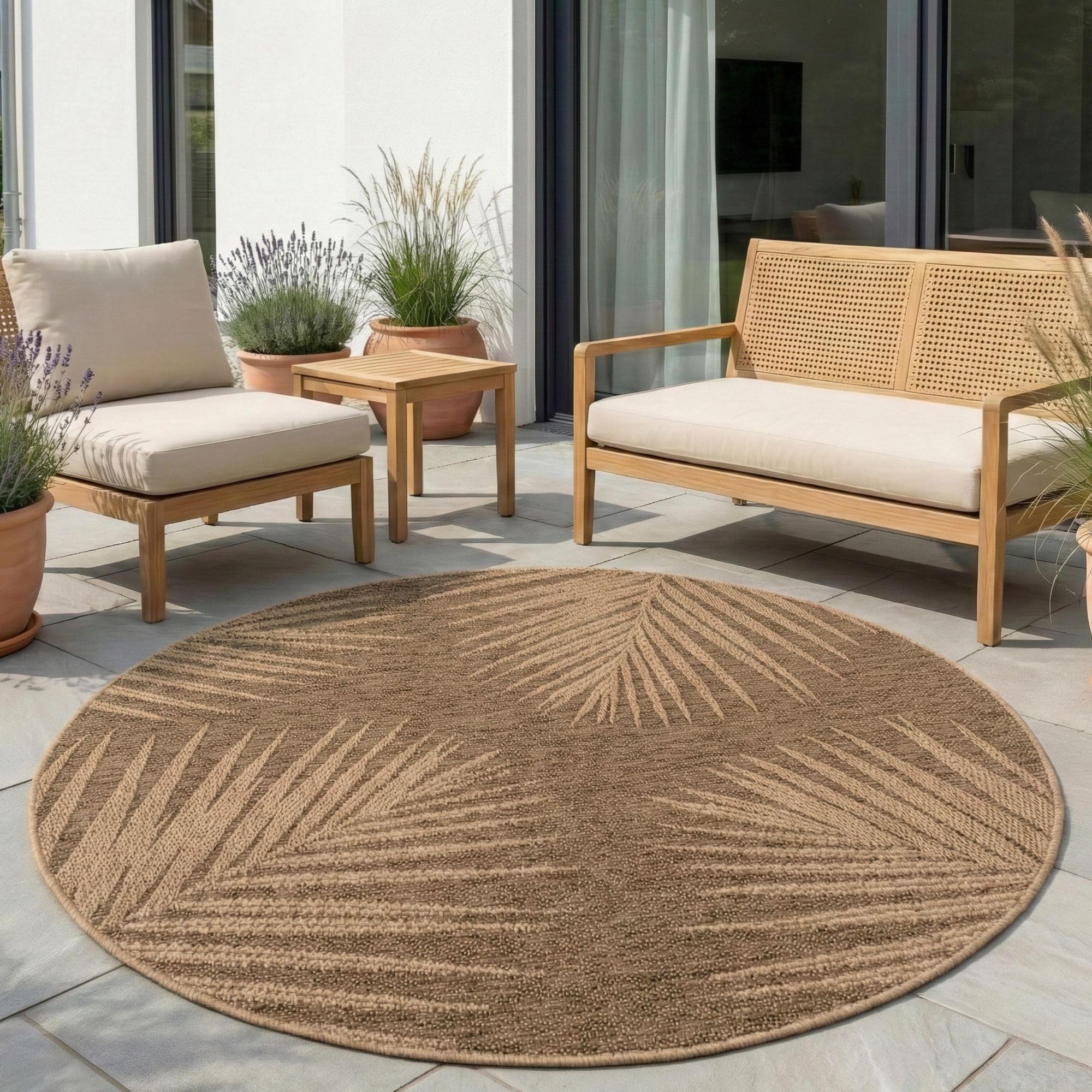 Carpetsale24 Outdoor Teppich Wetterfest im natürlichen Jute-Look Pflegeleicht Waschbar für Wohnzimmer Schlafzimmer Esszimmer Küche Terrasse Balkon Garten
