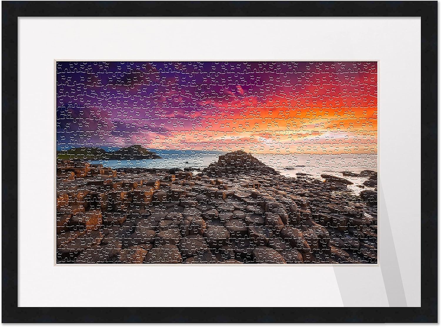 20x26 Frame Matted to Display 18x24 Puzzle with Peel & Stick Puzzle Glue Sheets Black Solid Wood Picture Frame | with White Photo Mat, Acrylic Plexiglass, Foam Board Backing and Hanging Hardware