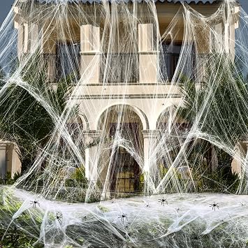 obqo Cover 3000 Square Feet 500g Halloween Spider Web Stretchable Cobweb with 60 pcs Small Spiders Halloween Indoor Outdoor Decorations