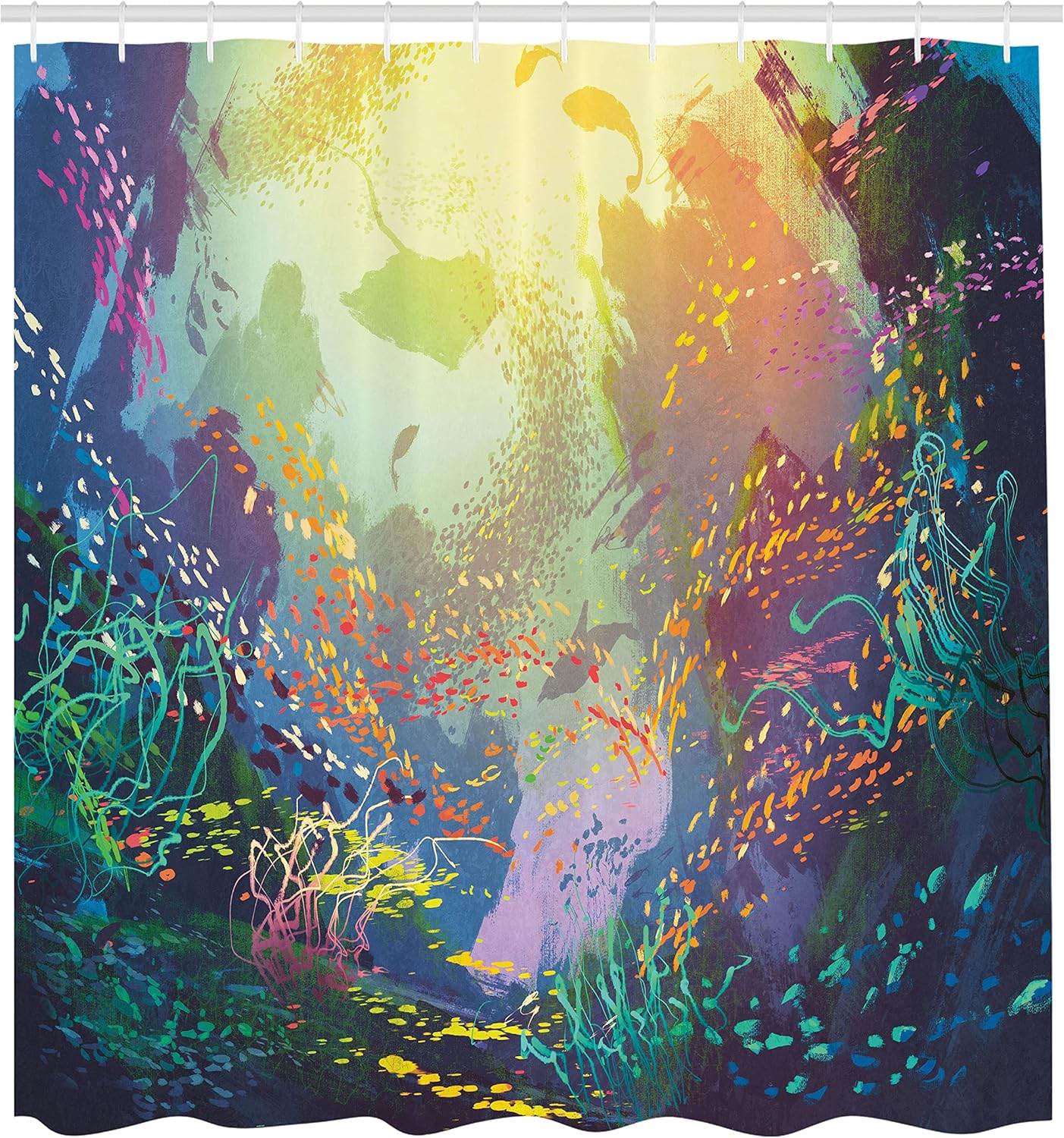 Ambesonne Sea Animals Shower Curtain, Underwater with Coral Reef and Colorful Fish Aquarium Print, Cloth Fabric Bathroom Decor Set with Hooks, 69" W x 75" L, Turquoise Yellow Pink