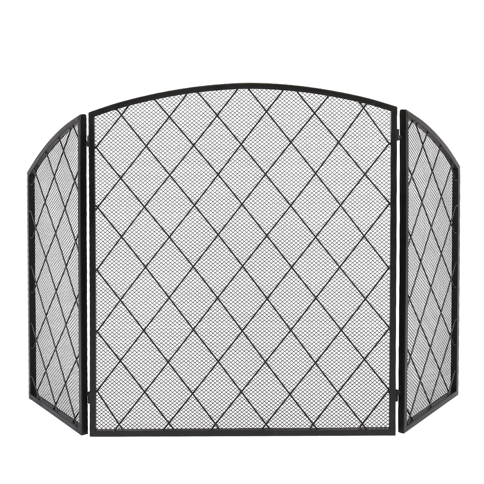 Schermi per Caminetti di Guardia Schermo Camino Tri-Fold Arc Top Thin Line Diamond Grid Decorative Iron 128x77x 1CM.Dimensione dispiegata Accessori per Caminetti in Rete Decorativa