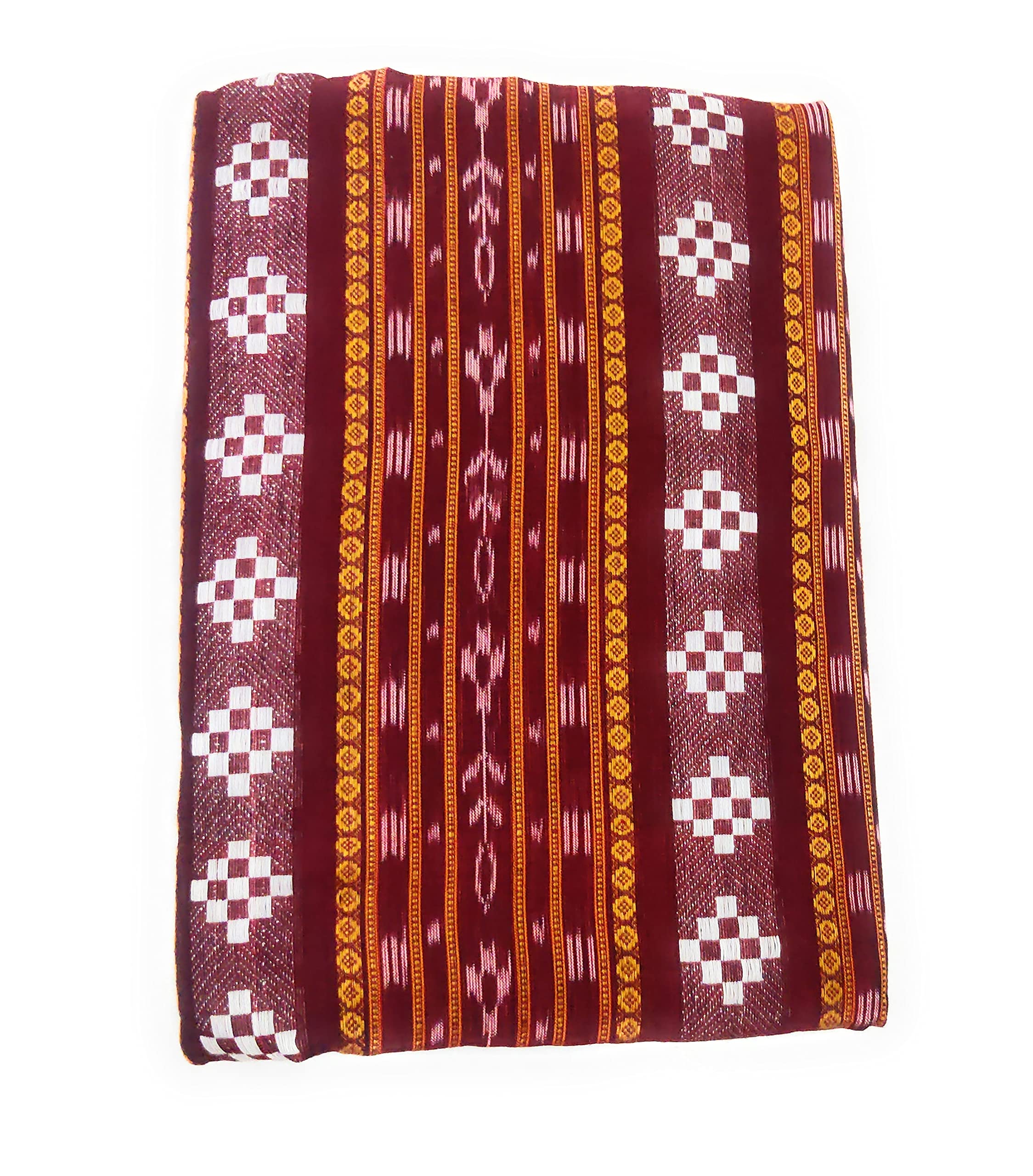 Apolee Ikkat Handloom Dress Material Unstitched Fabrics sambalpuri Pure Cotton for Women Suit Piece;maroon