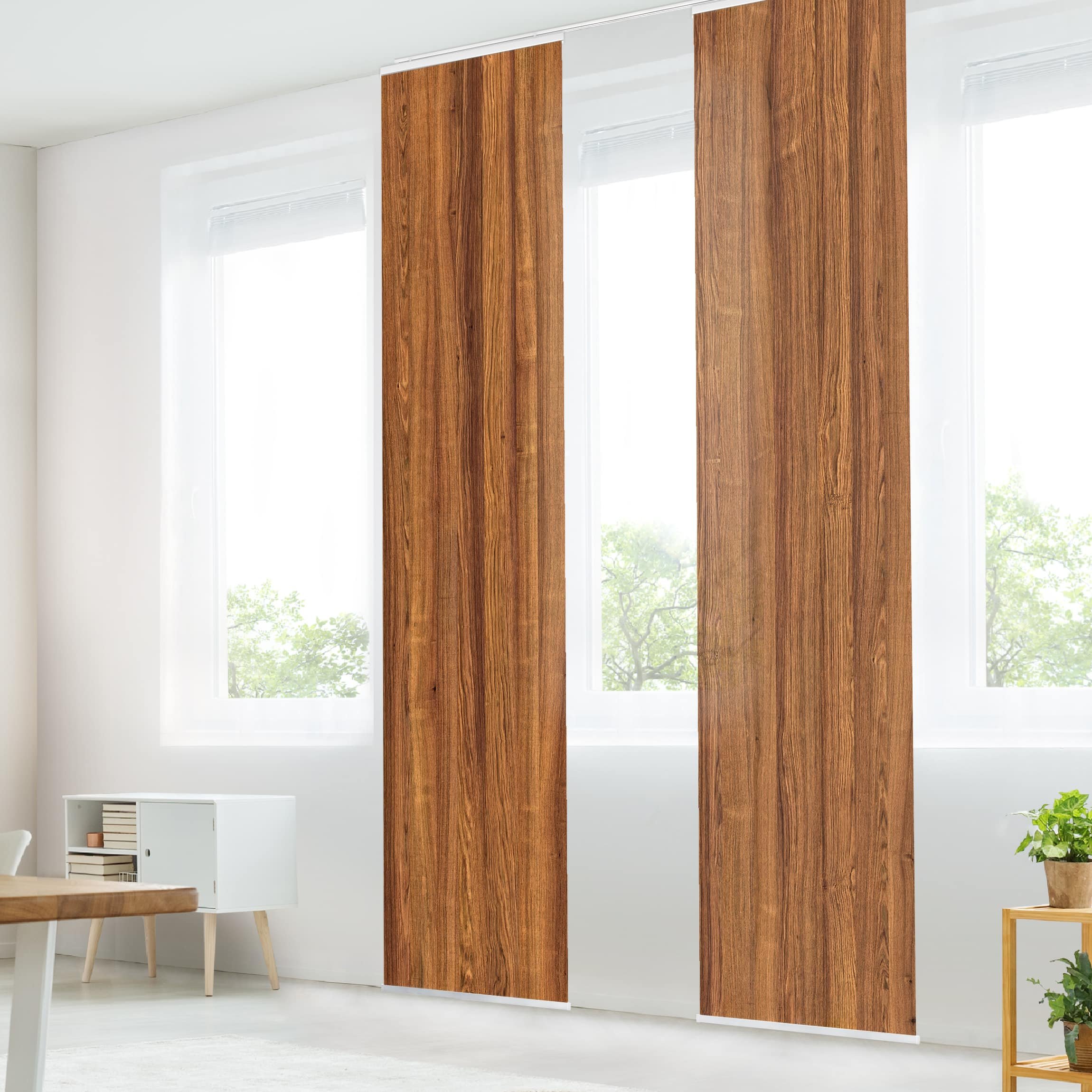 Schiebegardine halbtransparent 60er Paneel Klett Holzoptik Textil lichtdurchlässig - Motiv Modern Flächenvorhang Wohnzimmer Schlafzimmer 1272 (120x250 cm - 2er Set)