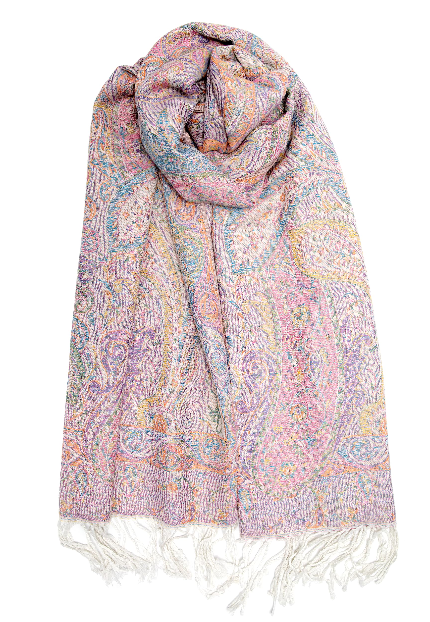 Achillea Reversible Paisley Pashmina Rave Scarf, Shawls and Wraps for Evening Dresses, Exotic Indian Scarves for All Season, Tapestry White, 28"W x 76"L