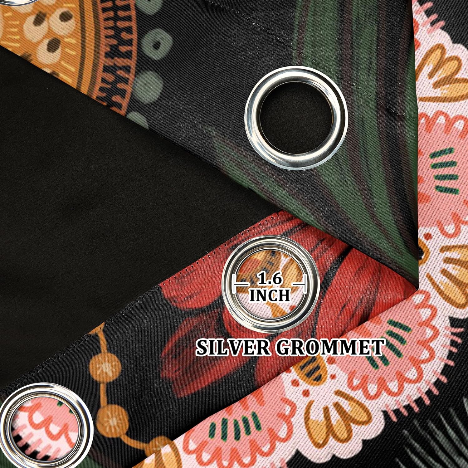 Renaiss 52 x 84 Inch Boho Floral Blackout Curtains for Living Room 84 inch Long Mid Century Botanical Black Out Curtains for Bedroom Grommet Thermal Insulated Room Darkening Window Drapes 2 Panels