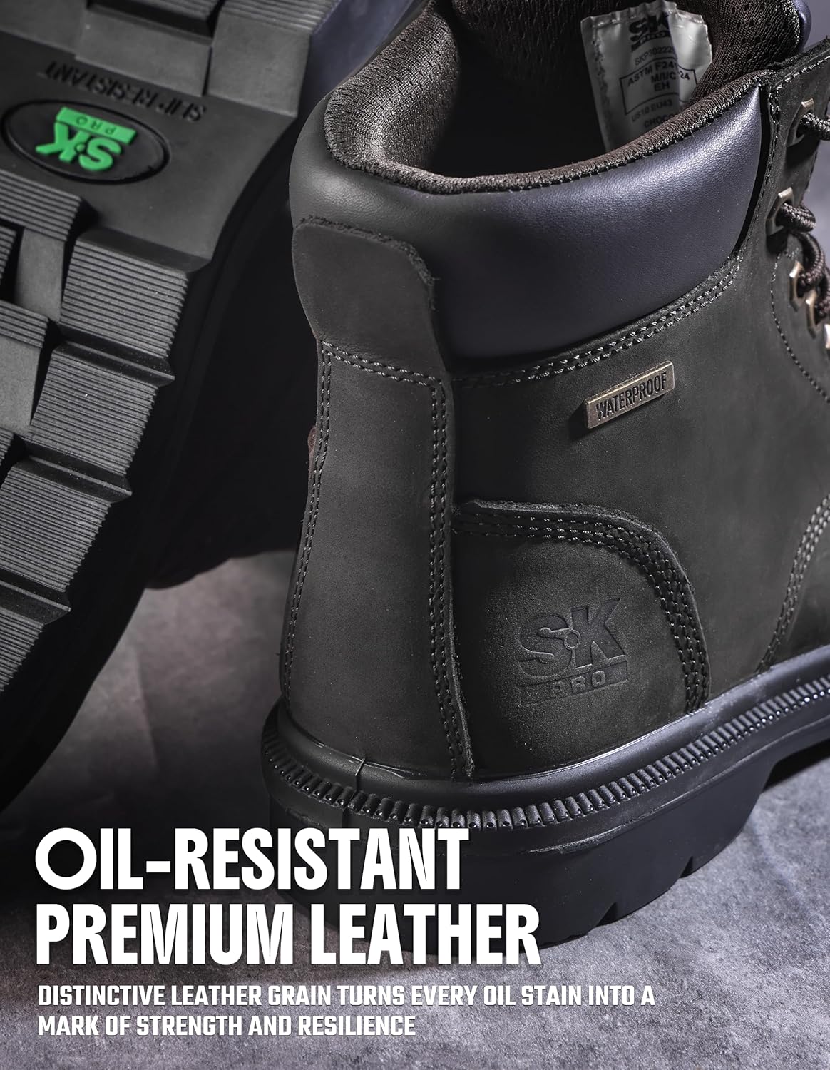 SKPRO Steel Toe Work Boots for Men, Waterproof Non Slip Safety Shoes for Construction, Comfortable Leather Work Boots - Image 6