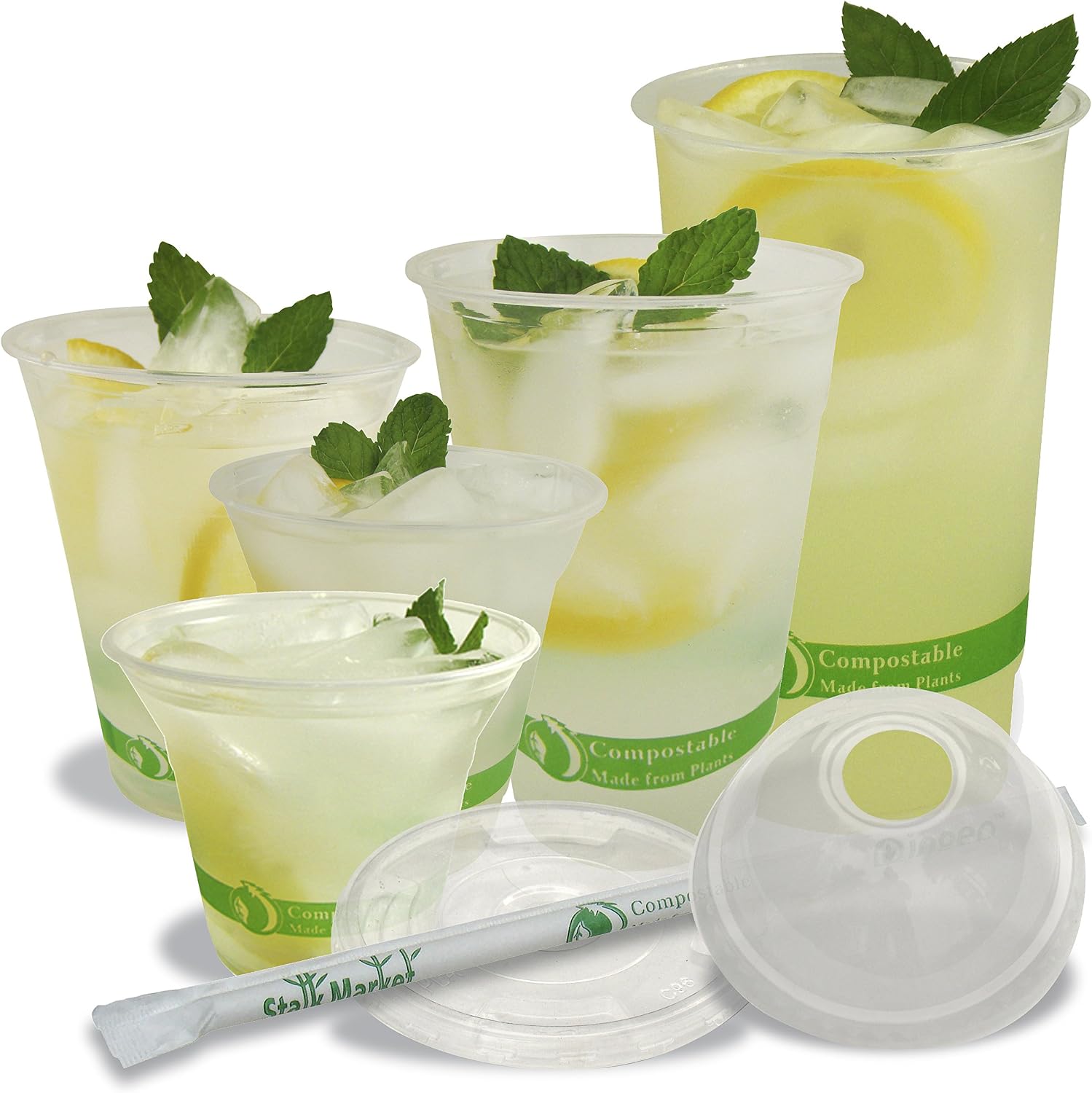 Planet + 100% Compostable PLA Lids for 9/12/16/20/24-Ounce Clear Cold Cups, Dome Style, 1000-Count Case