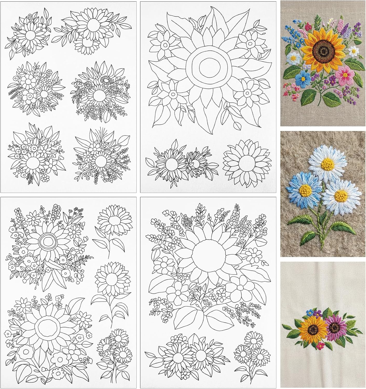 17 PCS Embroidery Wash Away Patterns, Water Soluble Embroidery Templates Stick and Stitch Transfer Paper with Flowers for Beginners (9.06 X 11.8 Inches)