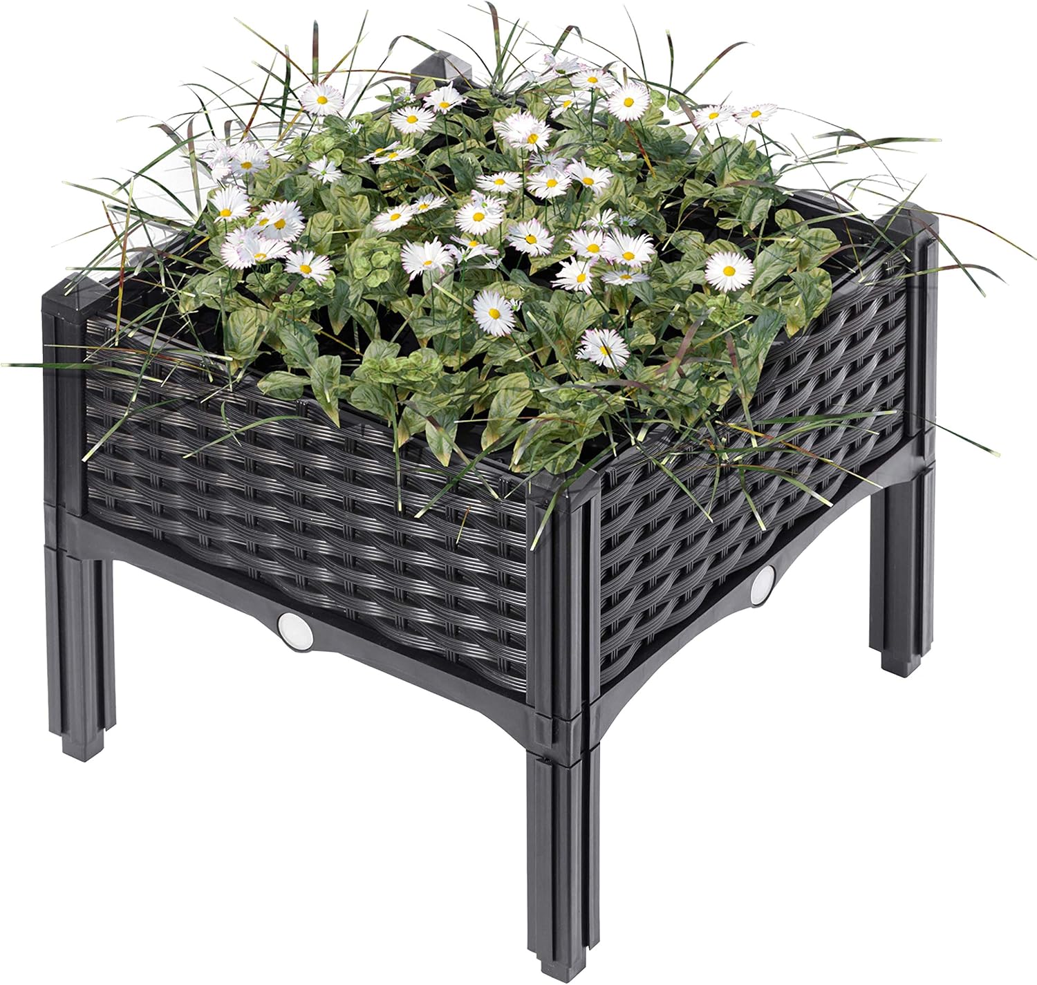 16" Brown Rattan Raised Garden Bed Planter