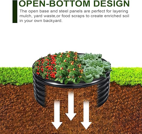 Miniatura 7 de EDOSTORY Kit de cama elevada de metal redondo de 17 pulgadas de alto, 42 pulgadas de alto, maceta galvanizada elevada para exteriores, grandes camas
