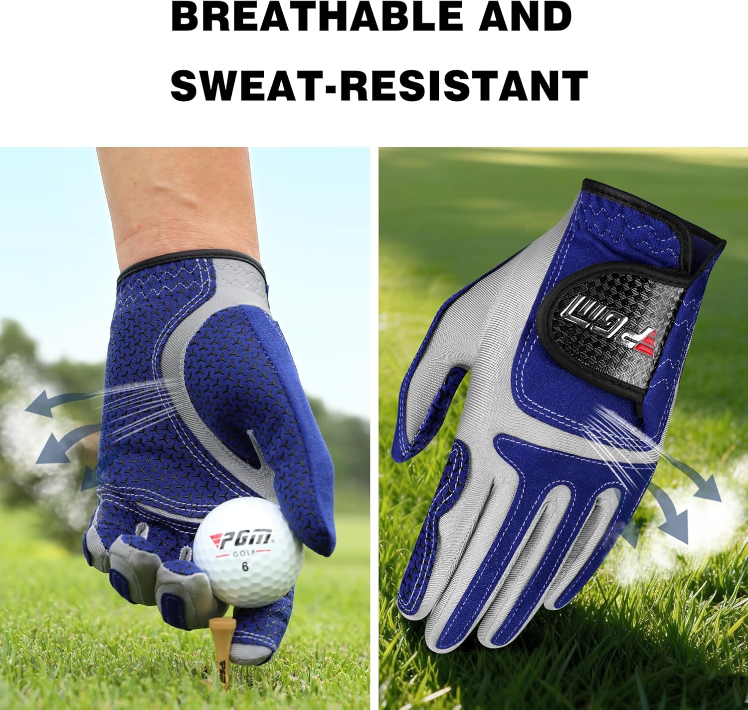 PGM Golf Glove Men Left Hand for Right Handed Golfers, Blue Glove with Durable Breathable Soft Grip for Golf Practice and Competition 1 Pack