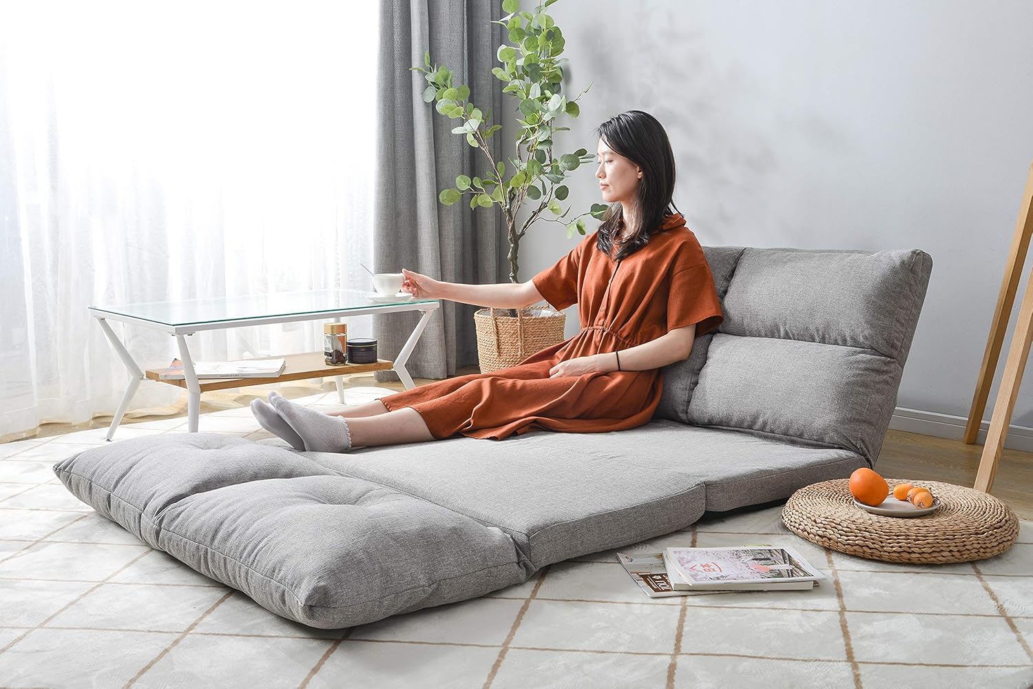 Amazon クラウド ソファ ベッド ソファー 3way 座椅子 2人掛け 14段階リクライニング クッション2個付 ファブリック 座イス おしゃれ コンパクト 椅子 ライトグレー 座椅子 オンライン通販