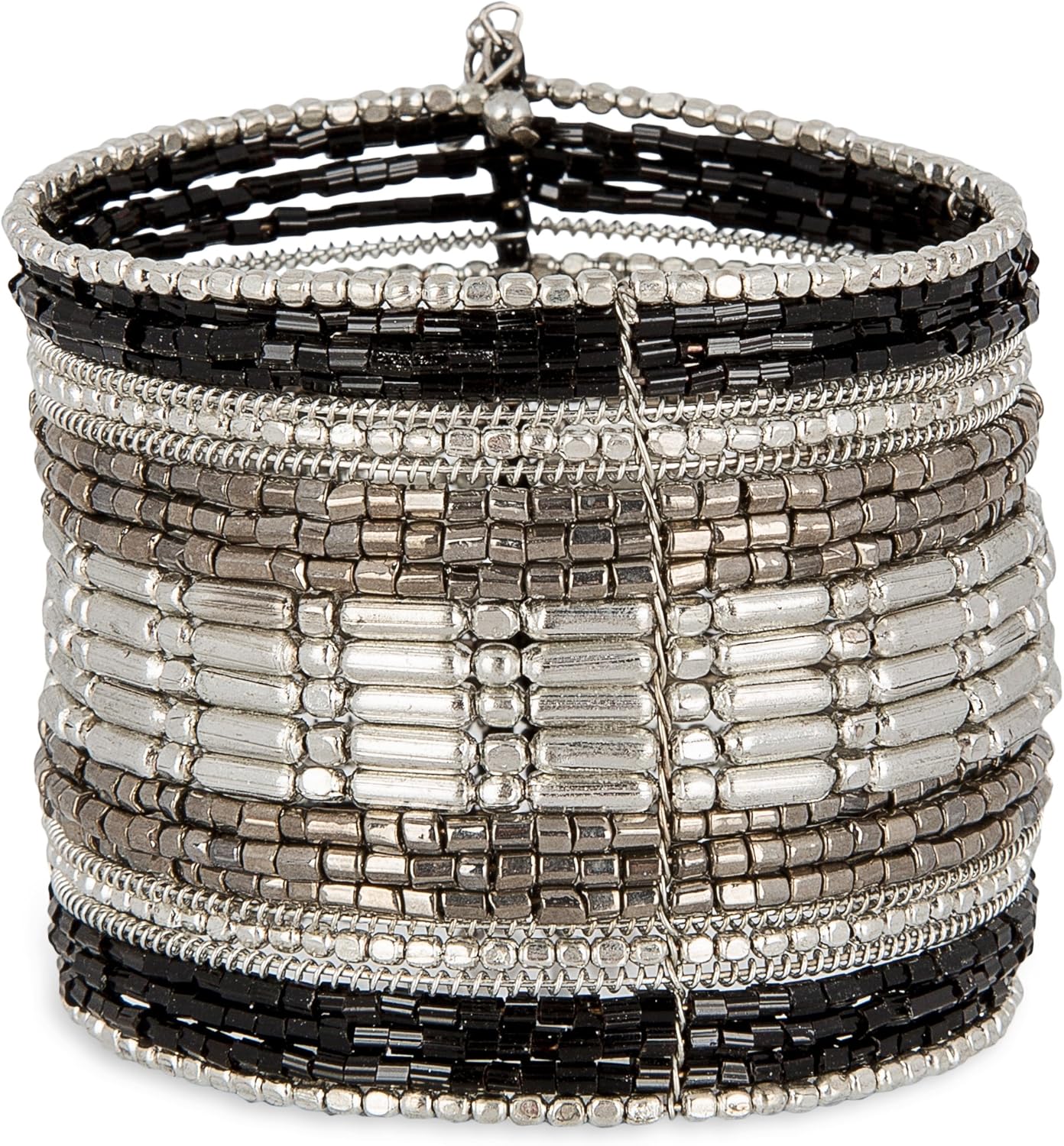 SPUNKYsoul Cuff Bracelets for Women Collection - Adjustable, Stylish Boho Inspired Beaded Bracelets, Trendy Stackable Beads, Ideal for Everyday Wear & Special Occasions (Silver, Black)