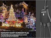 Vista 5 de Monster Enchufe inteligente para exteriores, 3 salidas, control de voz compatible con Alexa y Google Assistant, programación, control