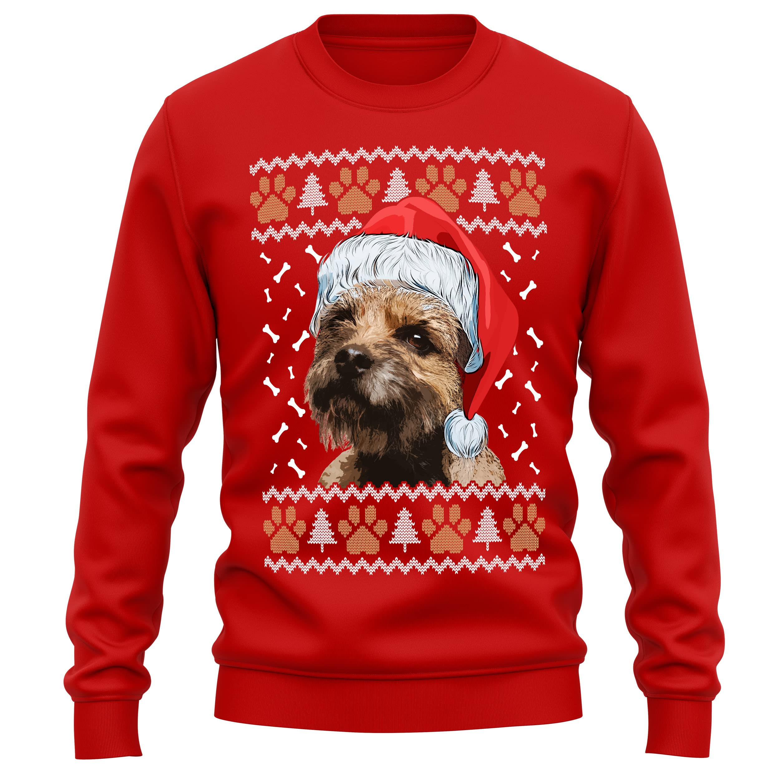 Purple Print House Border Terrier Christmas Sweatshirt Adult Xmas Jumper For Dog Owner Gifts Autumn Winter Puppy Walks Sweater For Him and Her, XXL, Red