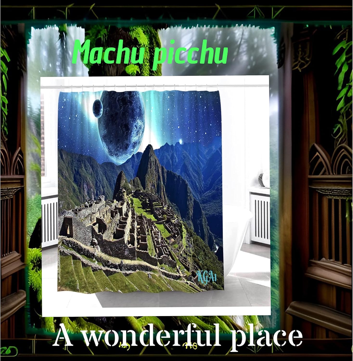 KGA Shower Curtain, Shower Curtains for Bathroom, Water Repellent, Machine Washable, No Chemical Smell W72 XL 72" Shower Curtain,100% Polyester 72" L X 72" W Inches (Machu Picchu)