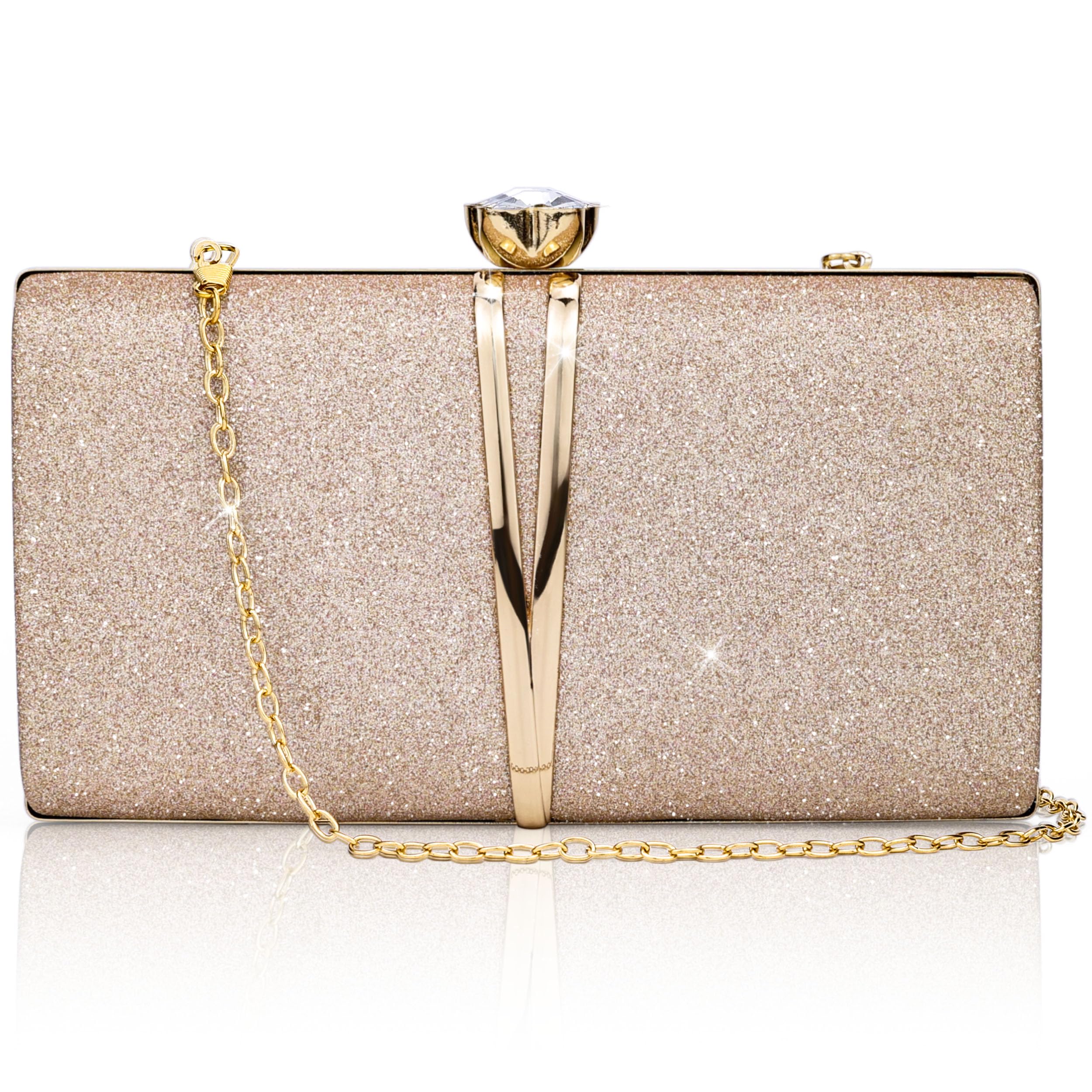 Farcauo Clutch Damen Abendtasche Damen Kleine Schultertasche mit abnehmbarer Kette Crossbody Tasche Glitter Abendtasche
