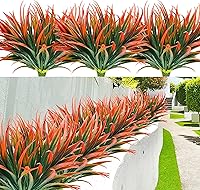 Vista 20 de 8 piezas flores artificiales de otoño para decoración al aire libre, plantas artificiales de otoño para exteriores, hierba amarilla artificial