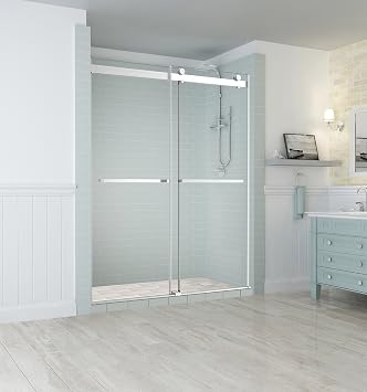 Aston SDR977EZ-SS-60-10 Rivage 56" to 60" x 76" Frameless Double-Bypass Sliding Shower Door with StarCast Clear Glass, Brushed Stainless Steel