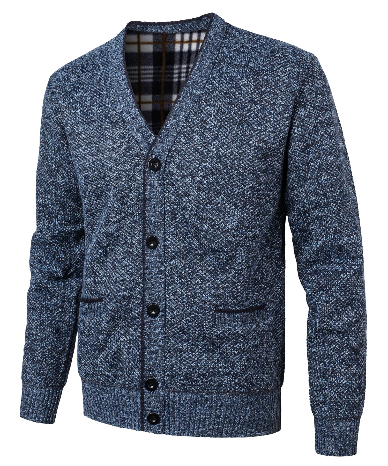 Herren Strickjacke V Ausschnitt Fleecejacke Wintermantel Sweatjacke Cardigan Trachtenjacke Warme Winterjacke mit Knopfverschluss und Taschen