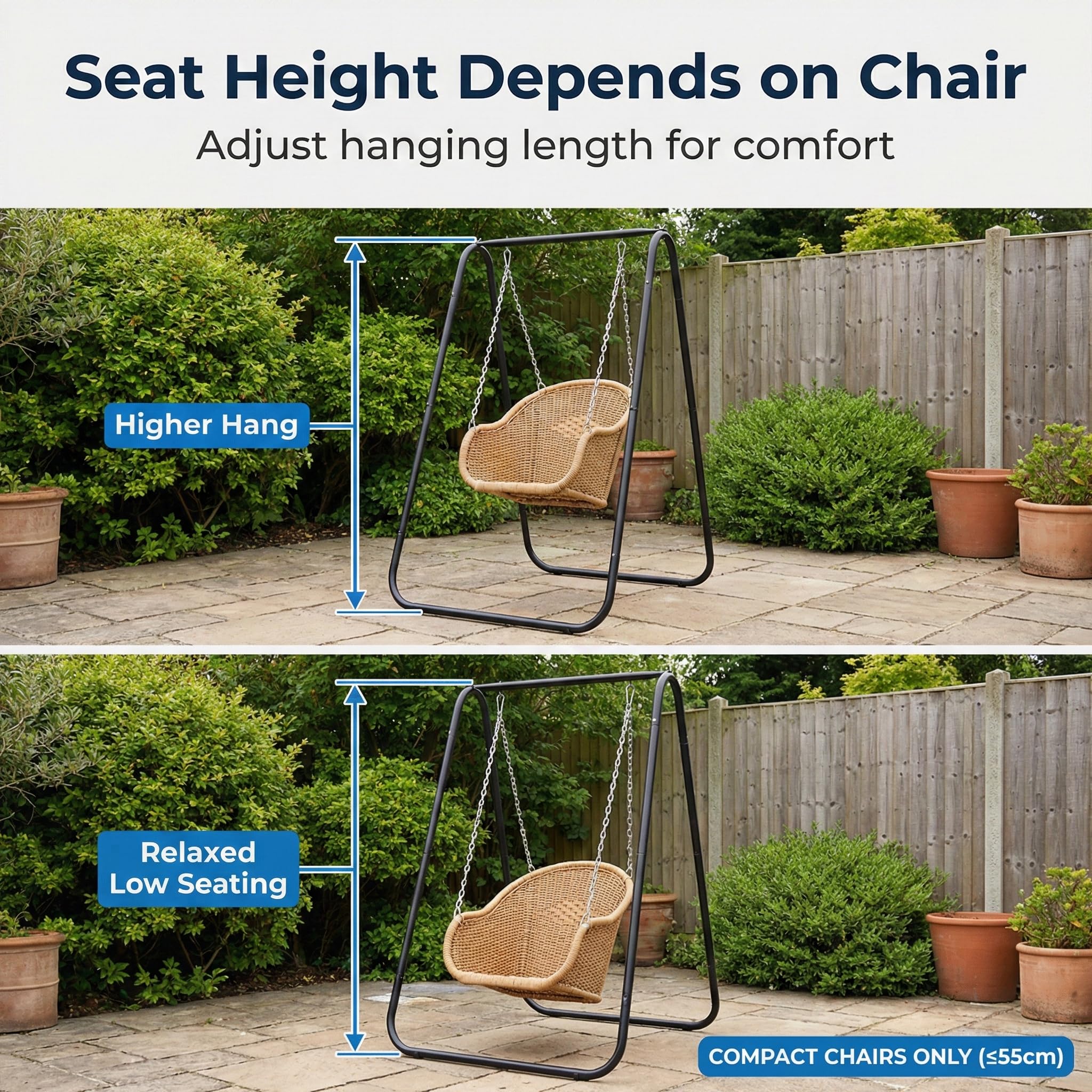 Soporte para silla de hamaca, soporte portátil resistente, capacidad de 220 libras, marco oscilante para interiores o exteriores, fácil de montar y almacenar (negro)