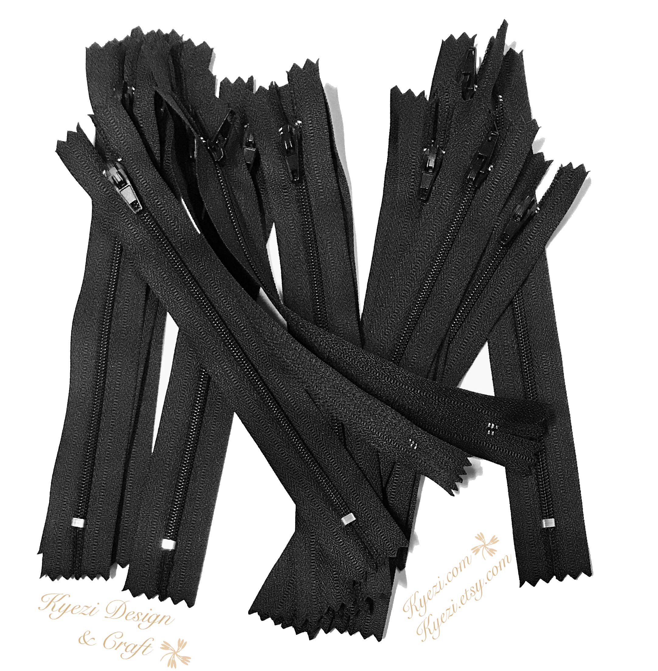 10 pcs Nylon Coil #3 Teeth Zippers (Black, 3 inch)