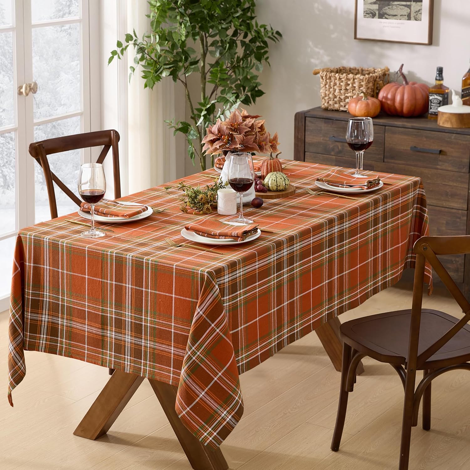 Newbridge Thanksgiving Culloden Plaid Fabric Weave Tablecloth Traditional Bold Rust Green 100% Cotton Plaid Table Cover, 60 x 102 Inch Rectangle