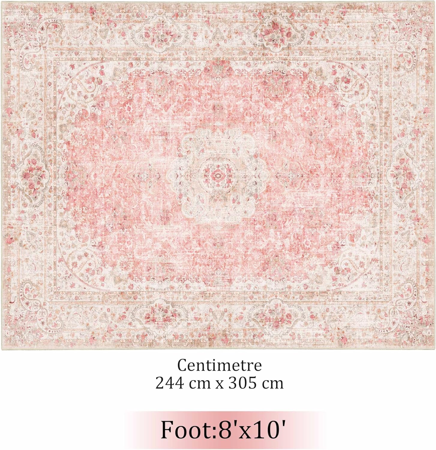 8x10 Area Rugs Washable,Pink Rug for Living Room Bedroom Dining Room,Large Boho Vintage Bohemian Distressed Carpet Non Slip,Blush