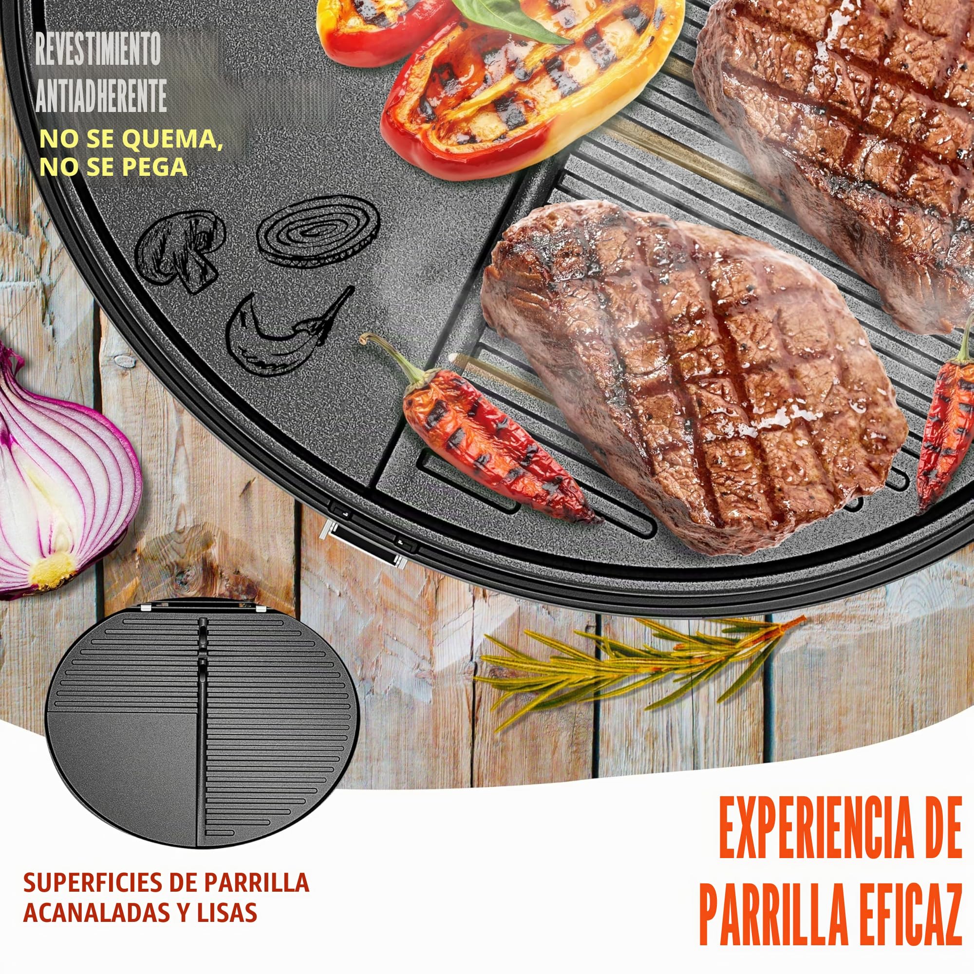 KESSER® Barbacoa eléctrica 2 en 1 – Parrilla eléctrica de pie con tapa y soporte, máx. 2400 W, plegable, termómetro, revestimiento antiadherente, 2 ruedas, color negro