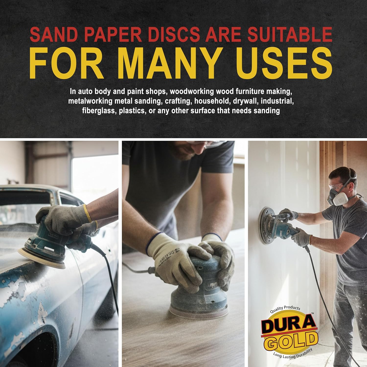 Dura-Gold Premium 6" Gold PSA Sanding Discs - 80 Grit (Box of 50) - Self Adhesive Stickyback Sandpaper for DA Sander, Finishing Coarse-Cut Abrasive - Sand Automotive Car Paint, Woodworking Wood, Metal