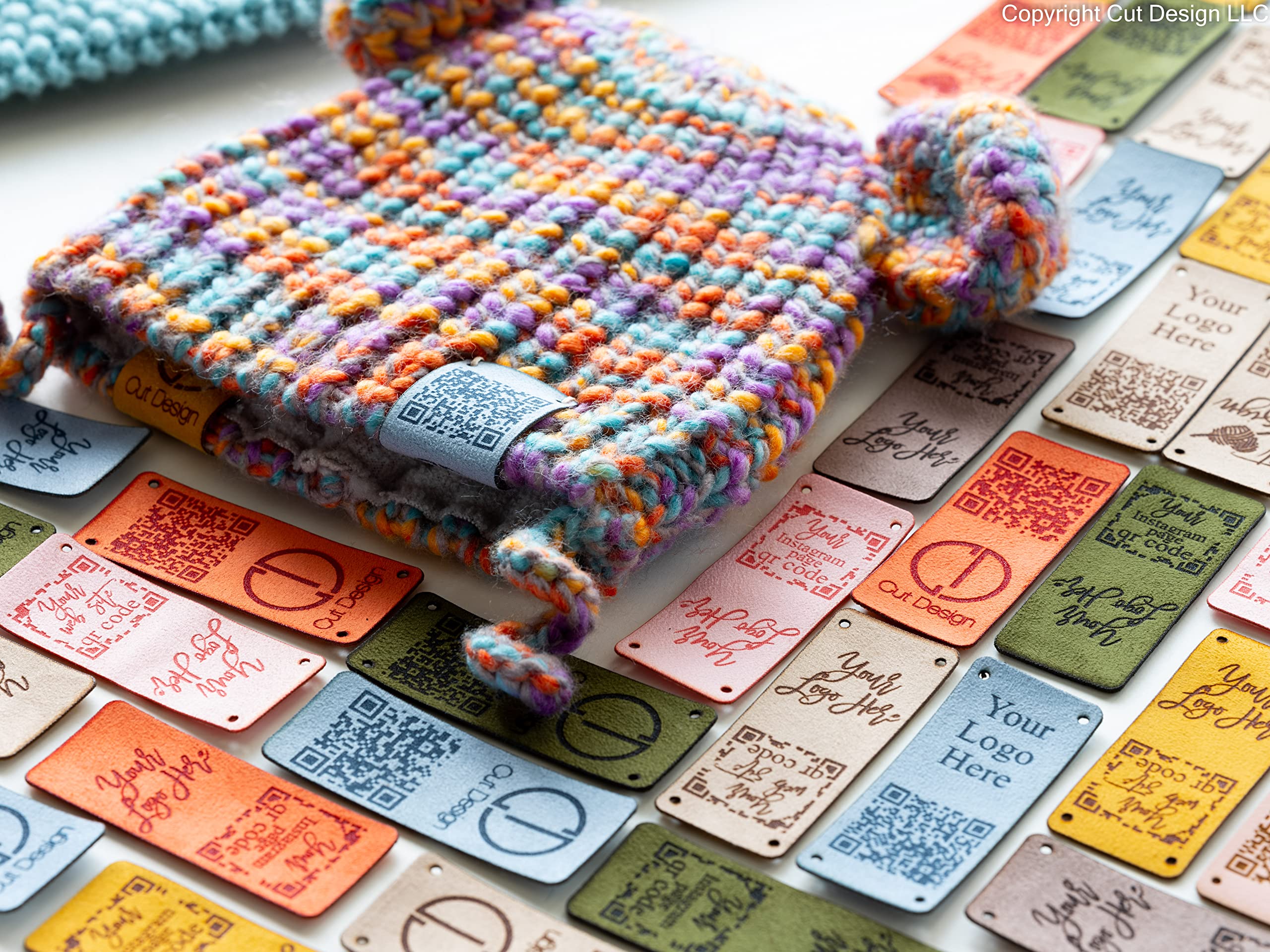 Personalized Faux Leather or Ultrasuede Labels with QR Code for Knitting, Crochet, and Clothing, Small