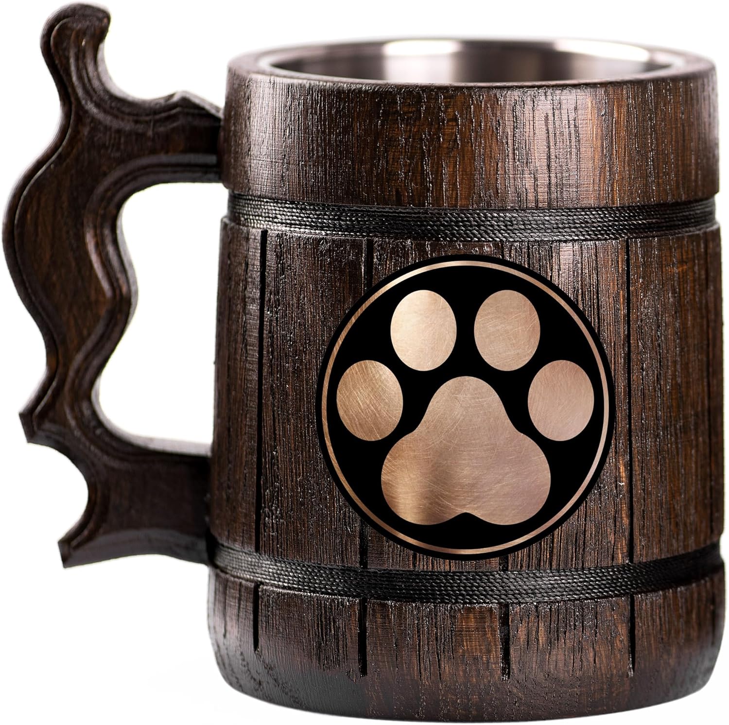 Cat Paw Beer Stein, Individual Beer Mug, Personalized Gift for Man, Groomsmen Gift, Wooden Beer Tankard