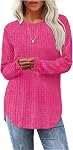 Jescakoo Long Sleeve Shirts for Women 2026 Fall Clothes Tunic Tops Loose Fit Lightweight Sweaters Curved Hem S-XXL