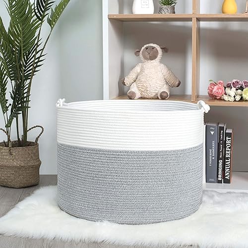 Miniatura 6 de MINTWOOD Design XXXXLarge - Cesta decorativa de cuerda de algodón de 22 x 16 pulgadas cesta de manta sala de estar cesta de lavandería cesta tejida