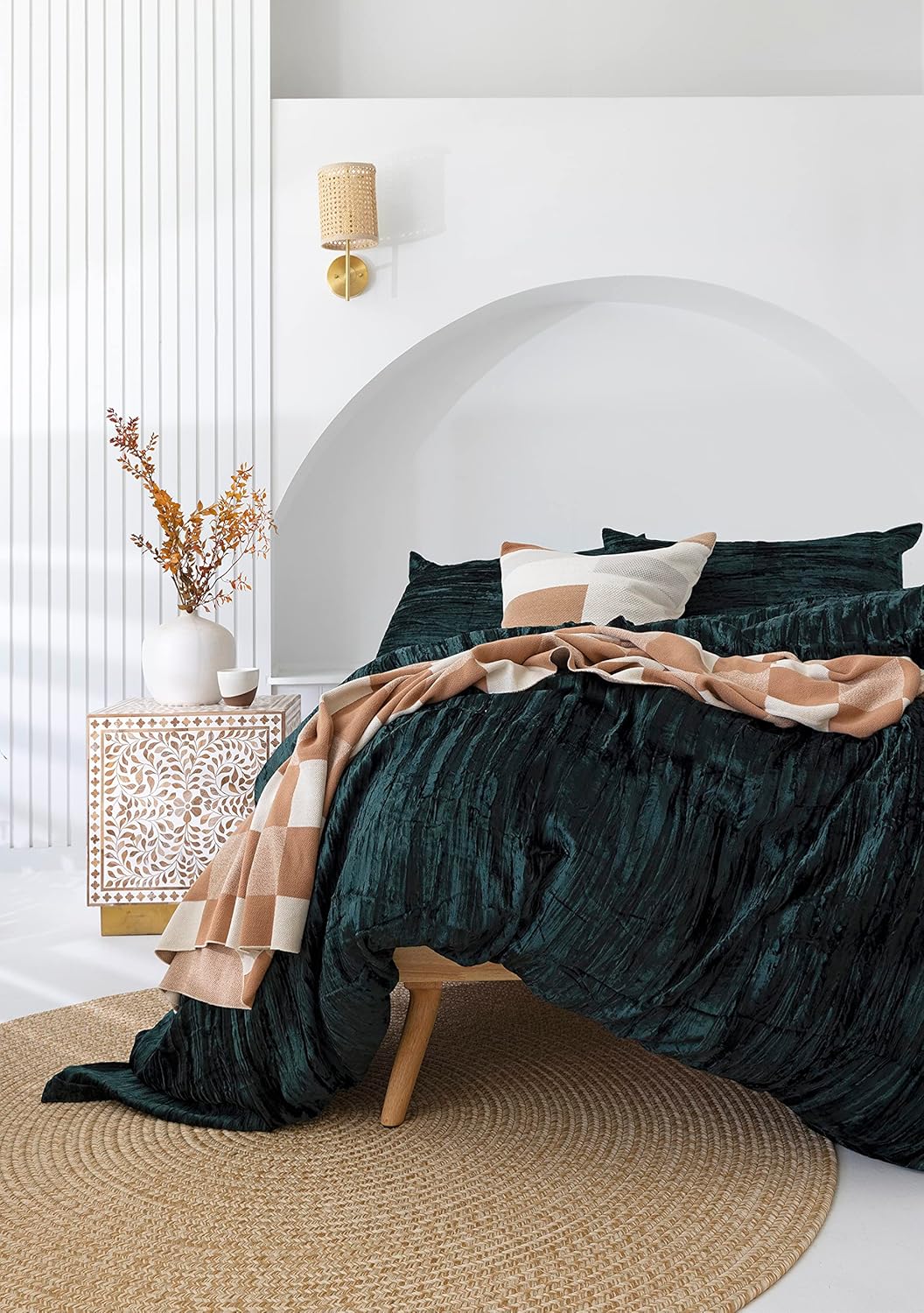 Bedding Doona Crushed Comforter Luxury Solid Ultra Boho Velvet Duvet Cover (Crush-Emerald Green, Super King 98"x104")