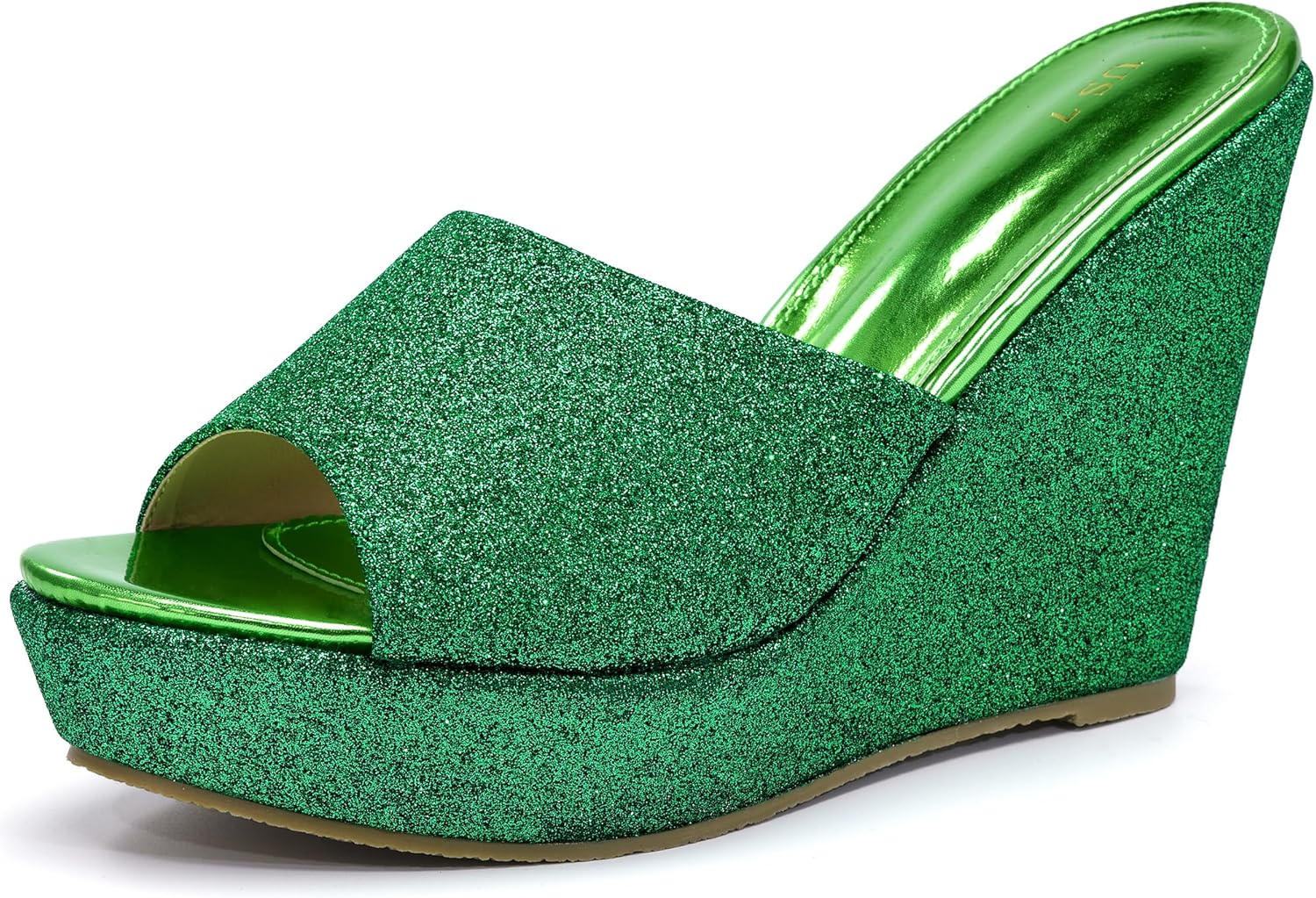 Allegra K Women's Glitter Platform Slip on Wedge Heels Sandals