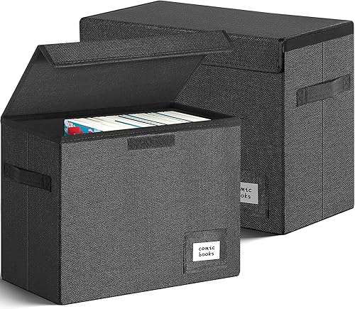 Vista 12 de Leffis Caja de Almacenamiento para Cómics, Caja 39.4 cm X 19.1 cm X 28.7 cm, Caja Corta Plegable con Tapas para 150 Cómics, Contenedor de Cómics