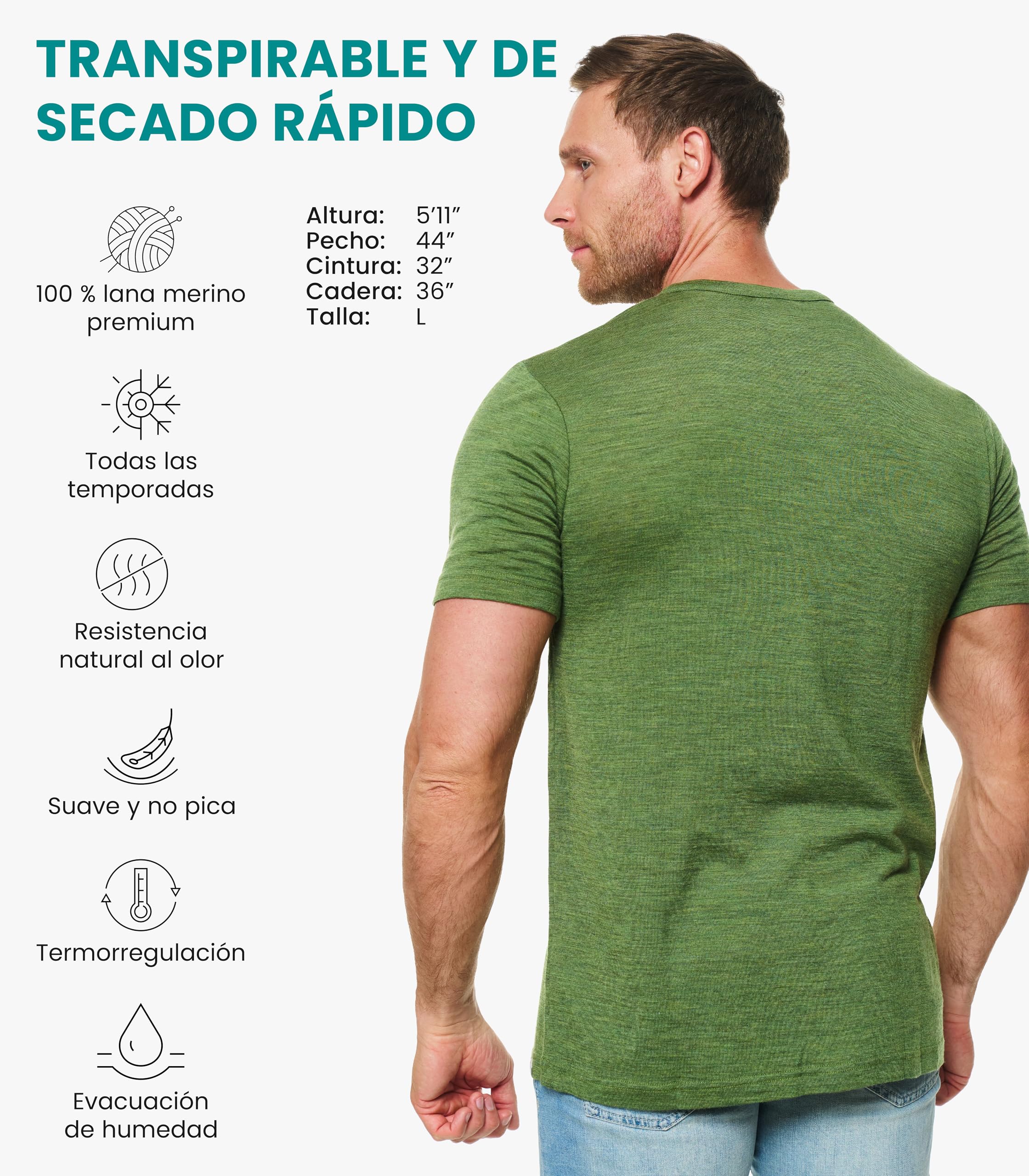 Merino.tech Camiseta Interior de Lana Merino 100% para Hombre