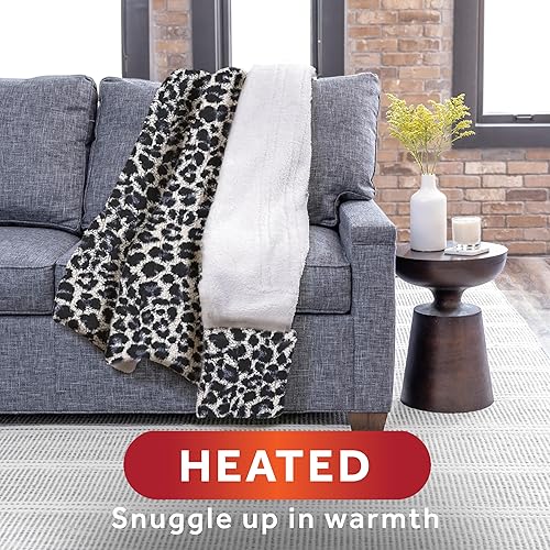 Miniatura 2 de Sunbeam Manta eléctrica estampada de sherpa con bolsillo para los pies, 50 x 60 pulgadas, 4 ajustes de calor, apagado automático de 4 horas, manta