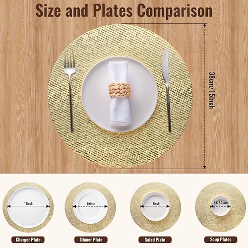 Miniatura 3 de Jovono Juego de 6 manteles individuales redondos grandes de piel sintética de 15 pulgadas, lavables, resistentes al calor, antideslizantes, con