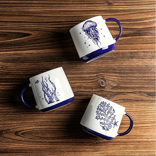 Miniatura 2 de AmorArc Juego de 4 tazas de café apilables de 8 onzas para hombre, mujer, papá, mamá, tazas de café de cerámica con patrones texturizados para