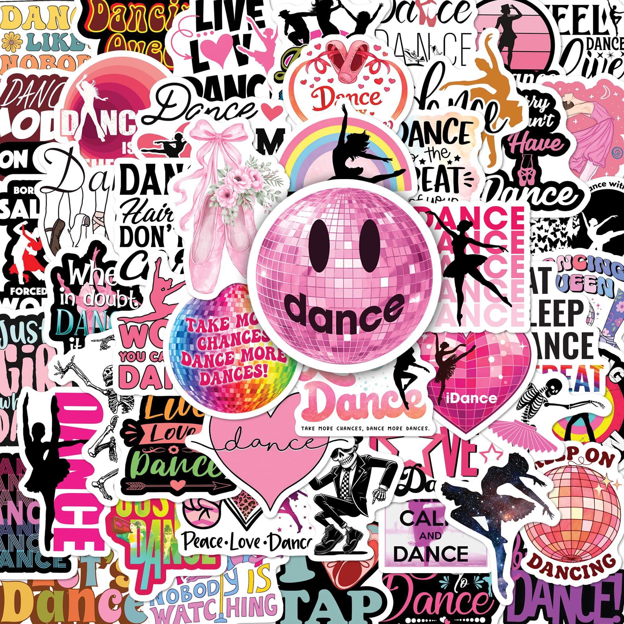 BEATRI Dancing Stickers Waterproof Vinyl 50Pcs Pink Dancer Decor