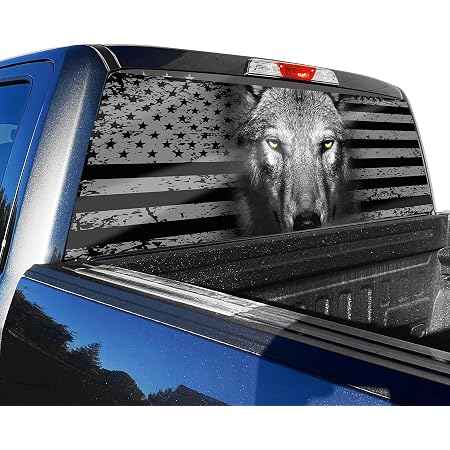 American Flag Rear Window Decal For Trucks – Perforated Vinyl, Black Skull Design, 65x17 Inches - View #6