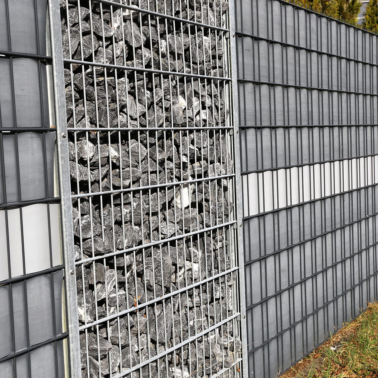 Strisce frangivista | grigio scuro | 19 cm x 26 m | 1200 g/m² | pellicola per recinzioni | pannello per recinzione | materiale da giardino | stabilizzazione UV | antistrappo | rotolo in