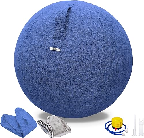 Miniatura 9 de Silla de pelota de ejercicio con cubierta de tela, tamaño estándar (63.5 cm / 25 pulgadas), para oficinas en casa, entrenamiento de equilibrio,