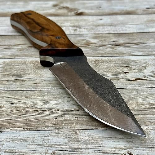 Miniatura 7 de Cuchillo de caza de hoja fija hecho a mano, cuchillo táctico de hoja N690 con funda de cuero y arrancador de fuego de magnesio, cuchillo táctico de