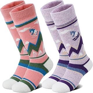 unenow Kids Knee-high Merino Wool Ski Socks 2 Pairs for Snowboarding Winter